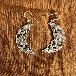 Silver Floral Moon Earrings